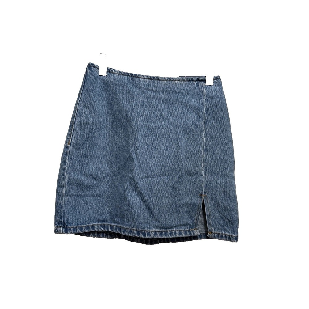 Pull & Bear Women S Light Wash Denim Mini Skirt Coastal Cowgirl Y2K Western Slit